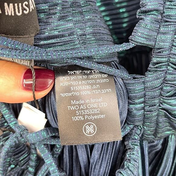 Sabina Musayev | Maxim Top Dark Ocean Metallic Pleated V-Neck Peplum Blouse L - Picture 10 of 11